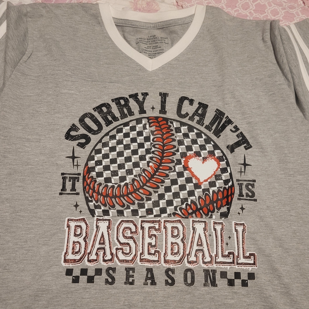 Women’s Gray V-Neck Baseball Graphic Tee - Gray & Red